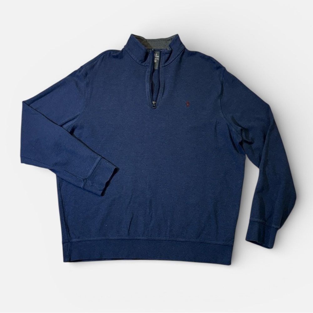 Polo Ralph Lauren mens XL blue solid 1/4 zip cotton viscose blend sweater EuC